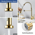 Modern Gold Kitchen Mixer Taps Pull out Spray 360° Mono Single Lever Sink Faucet — alternate product view 6