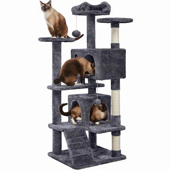 Cat Tree Cat Tower Cat Condo with Scratching Posts & Ladder for Cats Kittens — on a clean white background