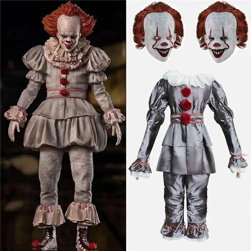 Adult Pennywise Clown Costume Halloween Cosplay Suit Outfit Fancy Dress Mask Men — alternate product view 2