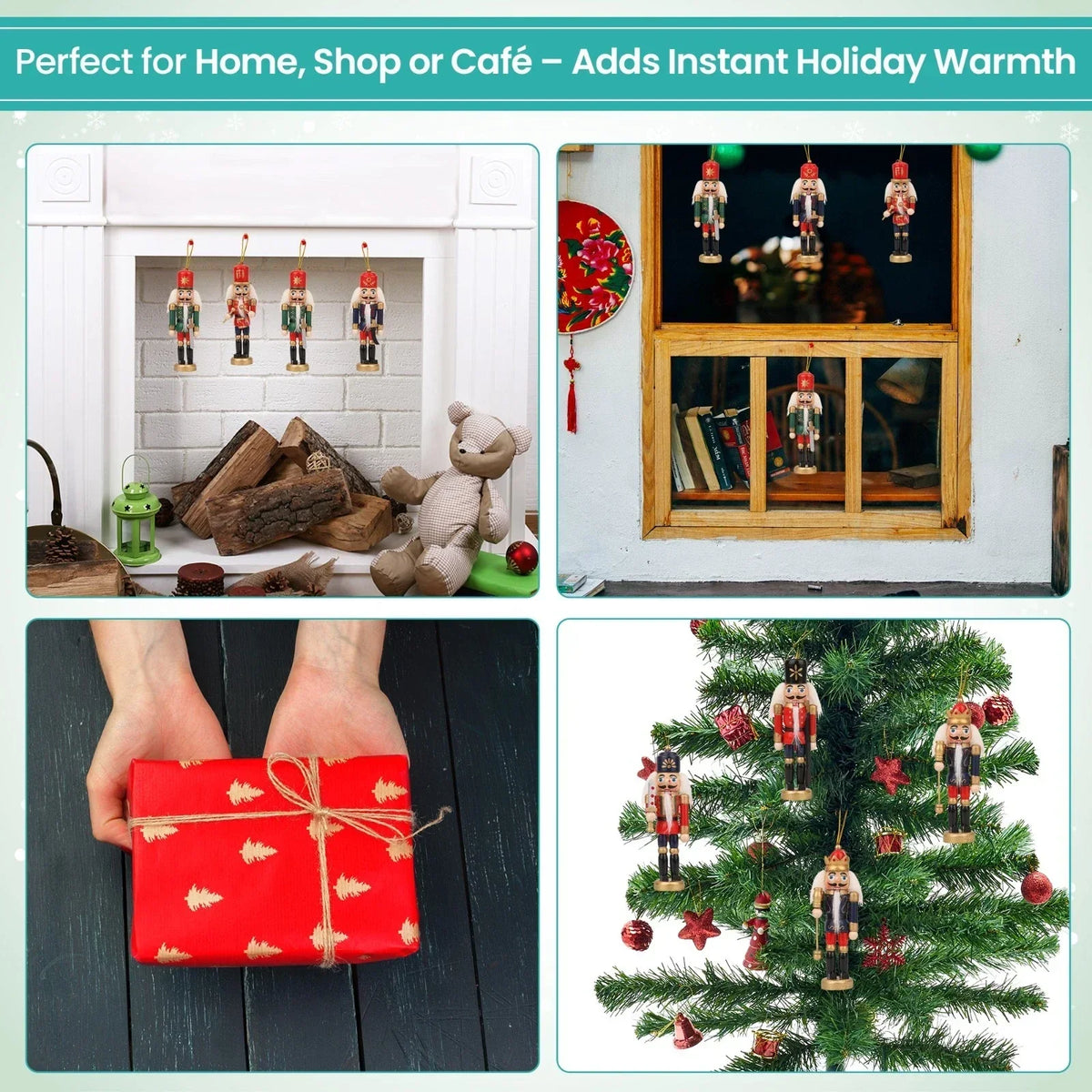 6 Pcs Nutcracker Soldiers Wooden Christmas Tree Decorations Xmas Hanging Decor — alternate product view 6