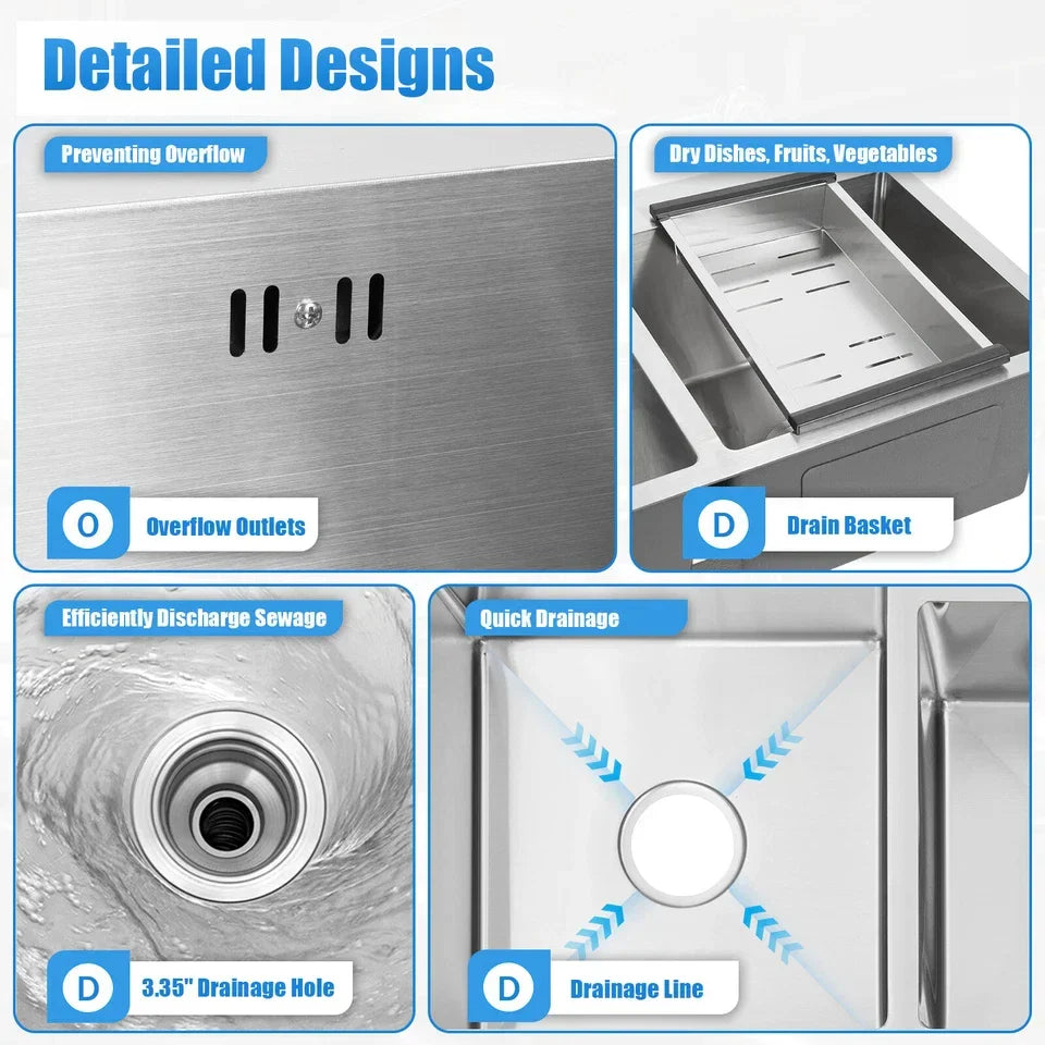 Double Bowl Stain less Steel Drop in Kitchen Sink Dish Washer Vegetable Sink — alternate product view 7