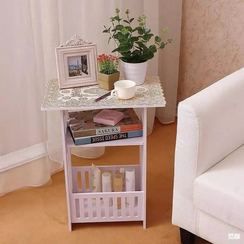White Small Bedside Table Nightstand Tea Coffee Table Nightstand Storage Shelf — alternate product view 3