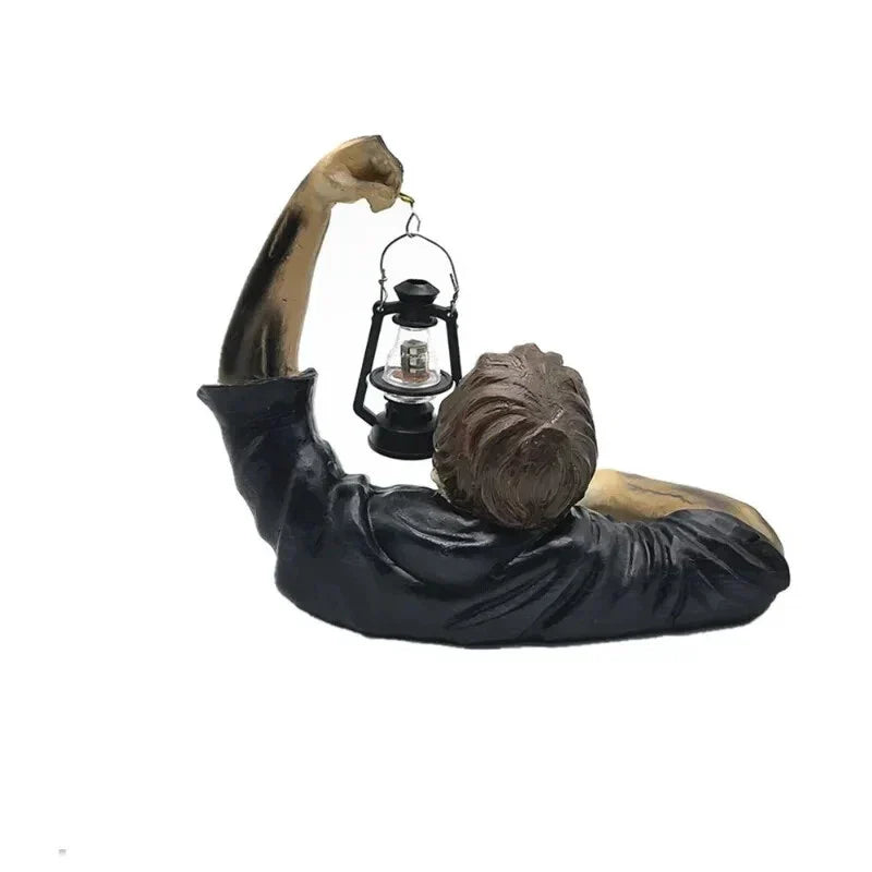 LED Lantern Garden Statue Decoration Halloween Zombie Tomb Climbing Sculpture — on a clean white background