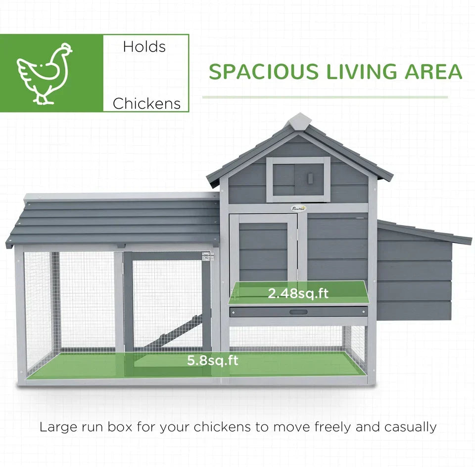 PawHut Chicken Coop Hen Cage Small Animal Hutch Nesting Box Outdoor Run Grey — alternate product view 5