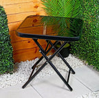 Garden Furniture Glass Top Side Table Patio Rattan Foldable Drinks Coffee Black — alternate product view 2