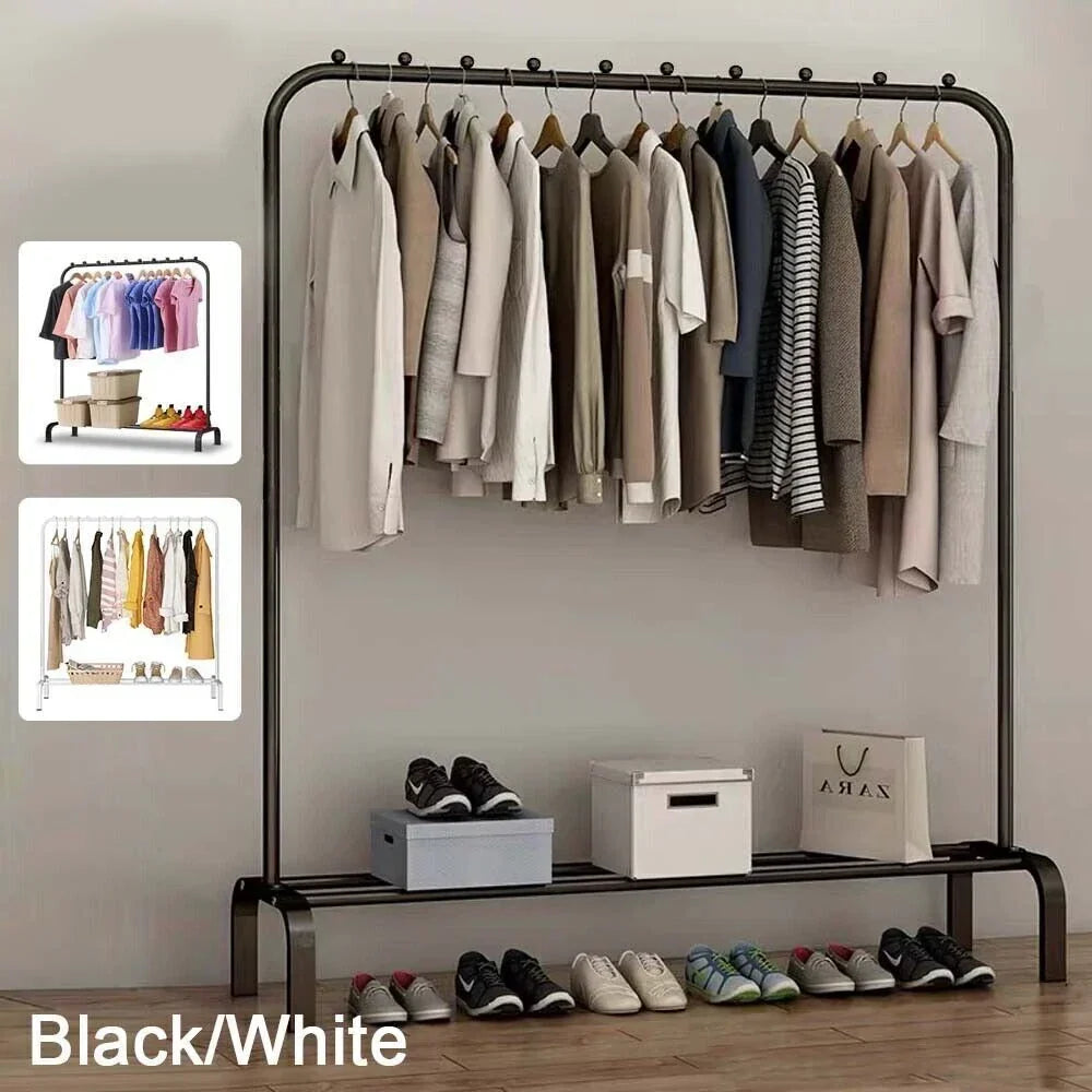 Heavy Duty Metal Clothes Rail Rack Garment Hanging Display Stand Storage Shelf — Black — product view