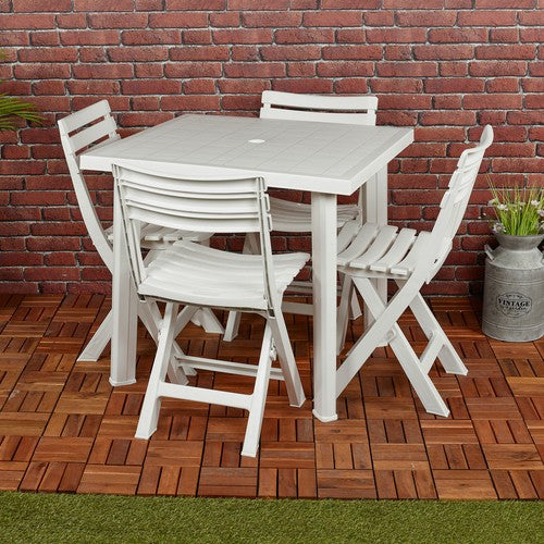 5PCs White Plastic Garden Dining Table with Chairs Set Patio Deck Outdoor Furniture — alternate product view 3