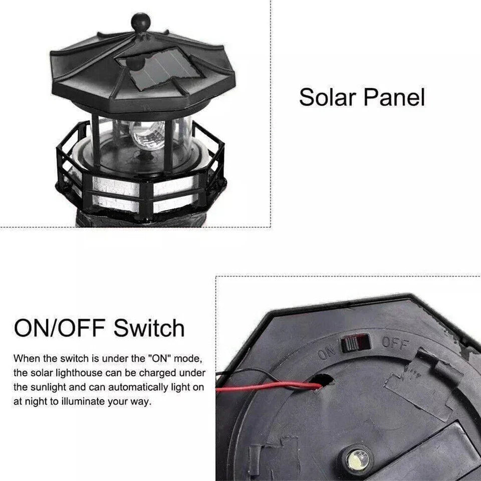 Solar Powered Lighthouse Rotating Led Garden Light House Decoration Ornament UK — alternate product view 10
