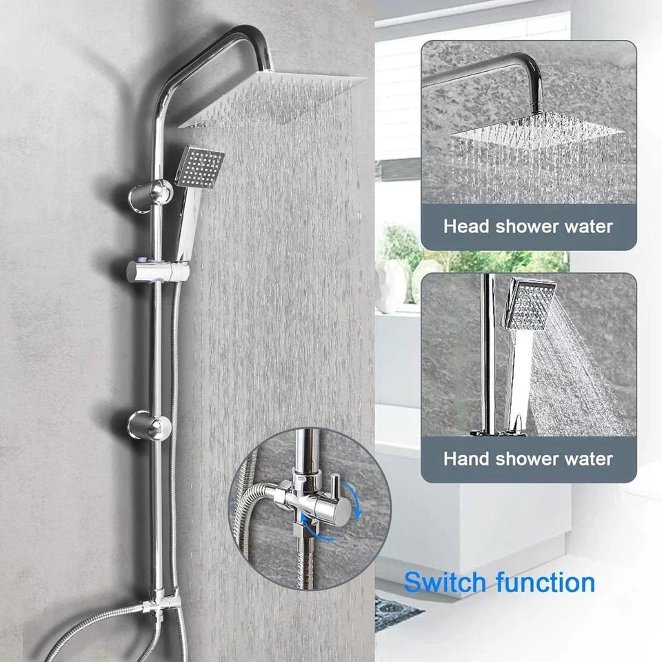 Shower Kit Twin Head 2 Mixer Shower Heads Rail Hose Riser Square Bathroom Set — alternate product view 3