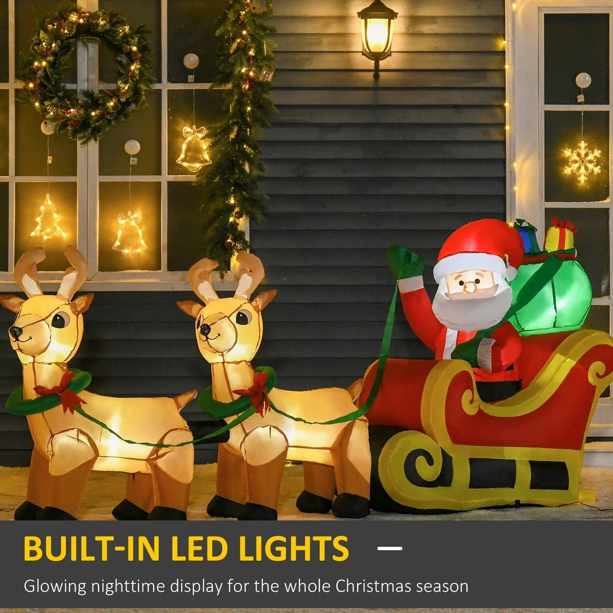 8ft Christmas Inflatable Santa Claus on Sleigh, LED Lighted Decoration — alternate product view 4