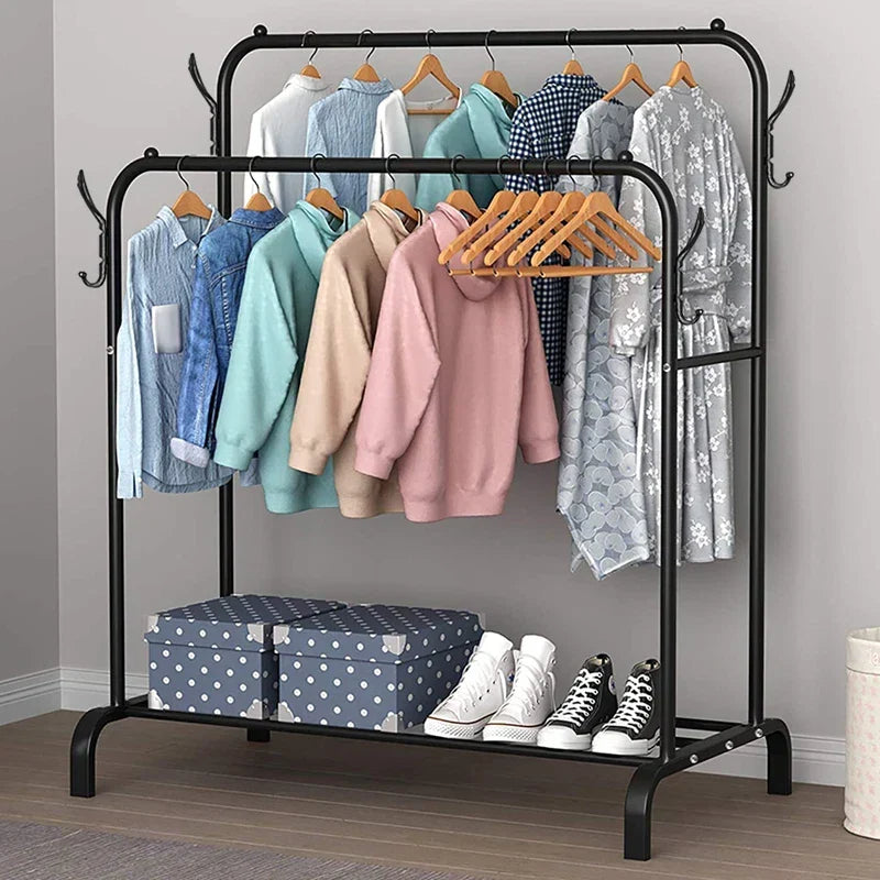 Heavy Duty Double Clothes Rail Hanging Rack Garment Shoes Storage — alternate product view 3