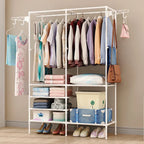 Heavy Duty iron Clothes Rail Stand Rack Storage Garment Shelf Hanging Display — White — product view