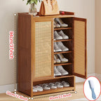 Shoe Cabinet Storage Cupboard Footwear Stand Rack Wooden Double Rattan Doors UK — alternate product view 4