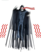 2x Hanging Grim Reaper Halloween Props – LED Eyes, Motion Activated — on a clean white background