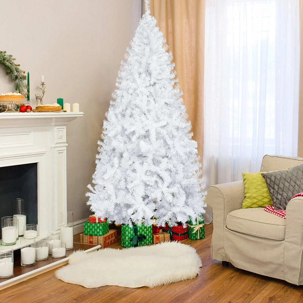 Large 6FT Christmas Tree Artificial Xmas Tree White With Stand Festive Decor — alternate product view 3