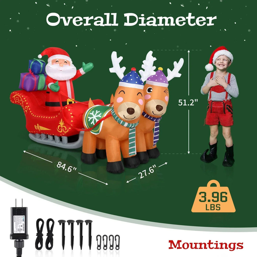 7FT Christmas Inflatable Santa Claus Sledge Sleigh Reindeer Blow Up Xmas Garden — alternate product view 7