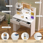 Dressing Table Makeup Desk Vanity Desk With 2 Drawers & LED Mirror & 4 Shelves — alternate product view 9