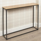 Wooden Free Standing Hallway Console Table Living Room Shelf Display Metal Legs — Oak — product view