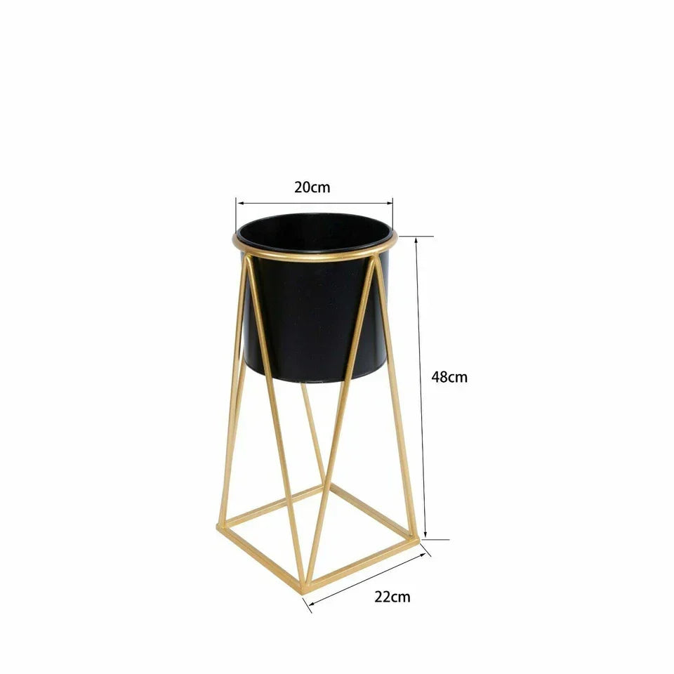 Metal Planter Stand With Plant Pot Flower Pot — Black Pot + Golden stand / Medium — product view
