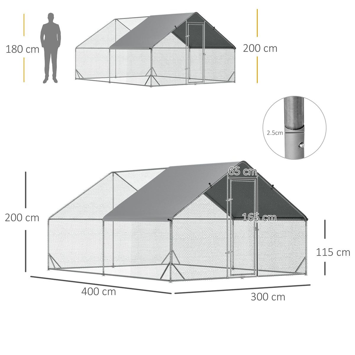 Walk In Chicken Run Galvanized Chicken Coop Hen House w/ Water-Resist Cover — alternate product view 4
