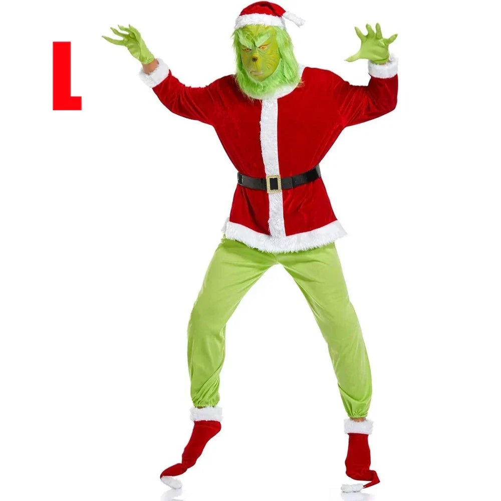 Adult Santa Grinch Costume Xmas Cosplay Men Christmas Santa Fancy Dress Full Set — alternate product view 14
