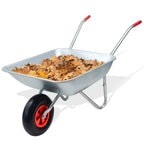 65L Wheelbarrow Heavy Duty Galvanised Home Garden Metal Cart with Pneumatic Tyre — on a clean white background