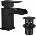 Bathroom Modern Waterfall Black Basin Sink Mono Square Mixer Tap Filler Waste — Basin mixer tap and waste — product view