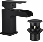 Bathroom Modern Waterfall Black Basin Sink Mono Square Mixer Tap Filler Waste — Basin mixer tap and waste — product view