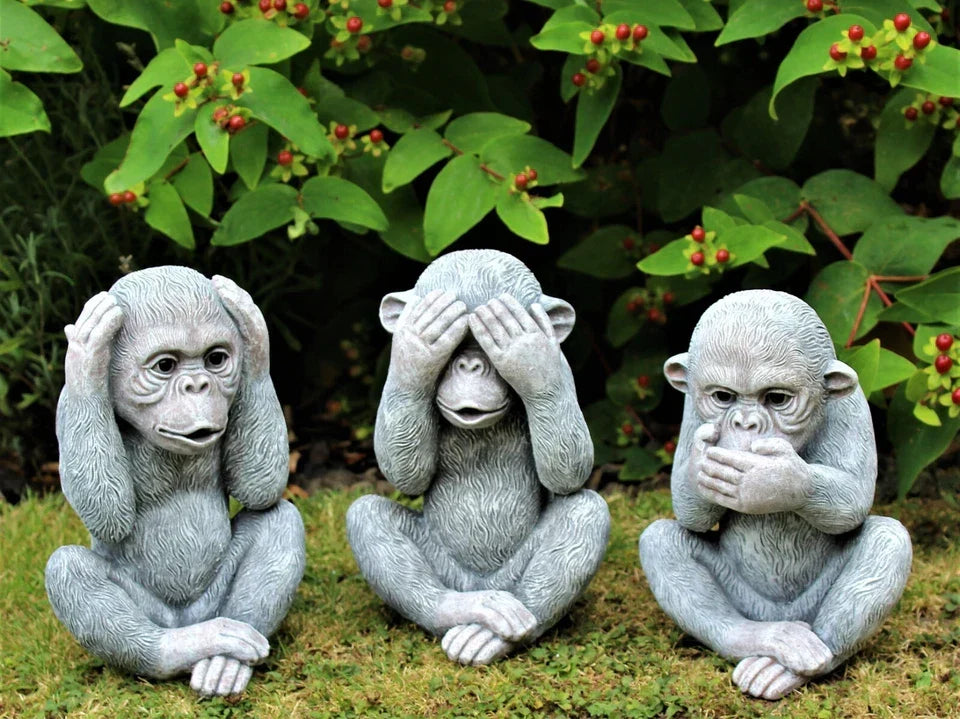 3 Wise Monkey Garden Ornaments See, Speak, Hear No Evil Monkey — alternate product view 4