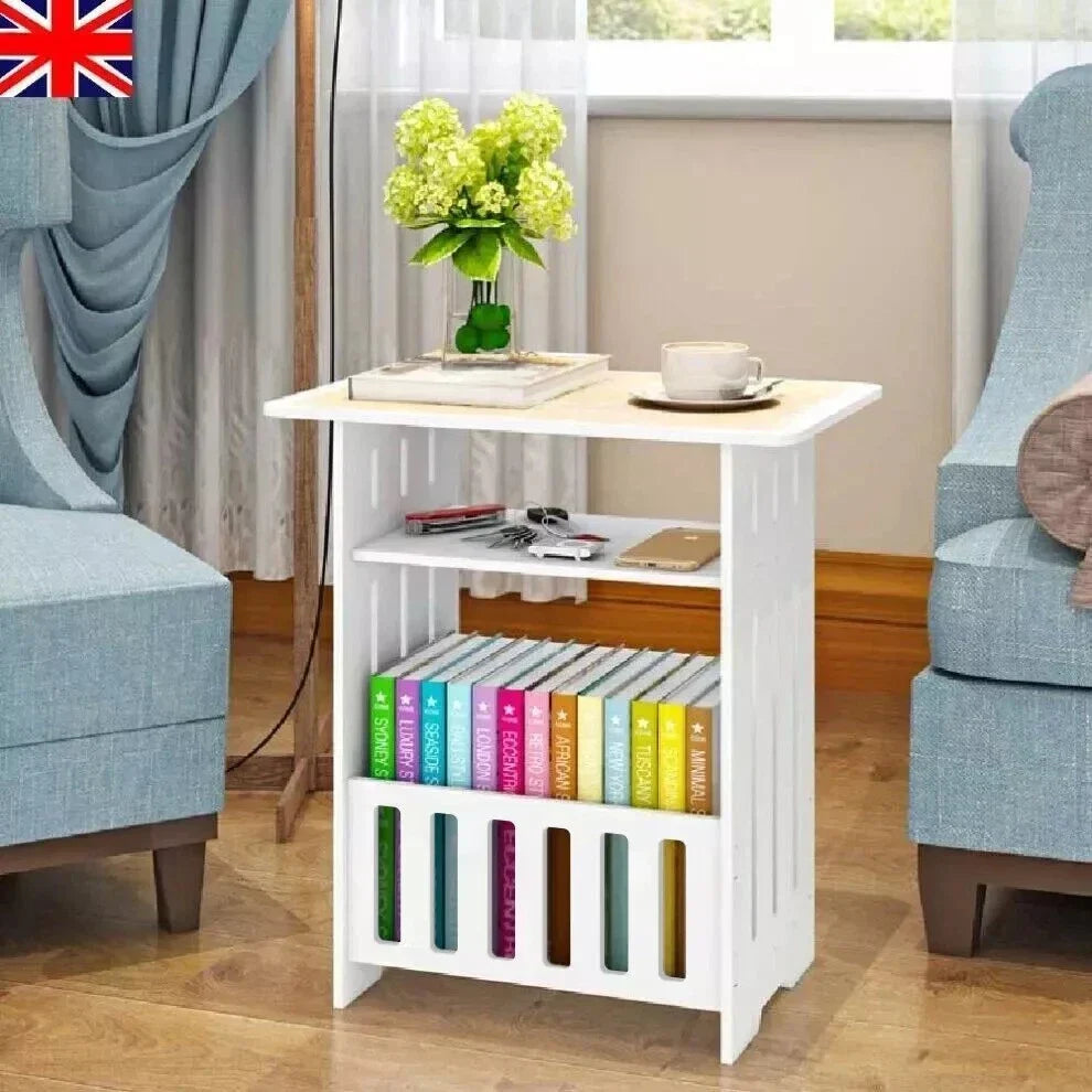 White Small Bedside Table Nightstand Tea Coffee Table Nightstand Storage Shelf — alternate product view 2