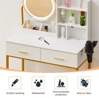 Dressing Table Round Mirror LED Lights Stool Vanity Table Makeup Desk Gold Leg — alternate product view 10