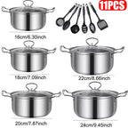 Stainless-Steel Cookware Set with Glass Lids — Silver — alternate product view 3