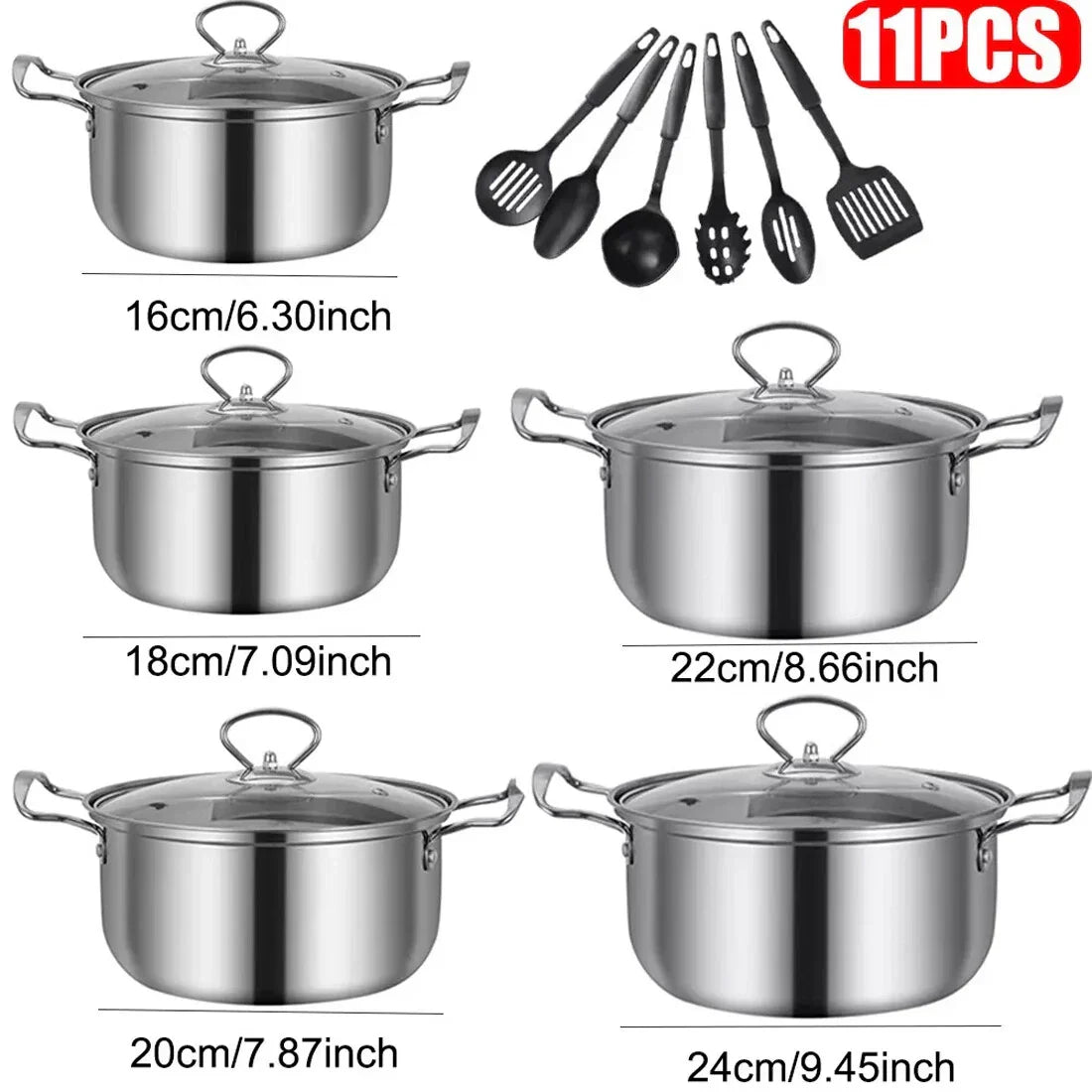 Stainless-Steel Cookware Set with Glass Lids — Silver — alternate product view 3