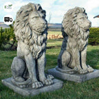 Pair Large Proud Lions Heavy Stone Cast Garden Statues by DGS UK 330KGS — alternate product view 2