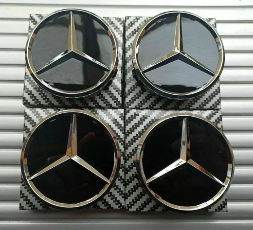 4 x Black Mercedes Benz 75mm Alloy Wheel Centre Caps AMG A B C E S M Class Hub — main product view