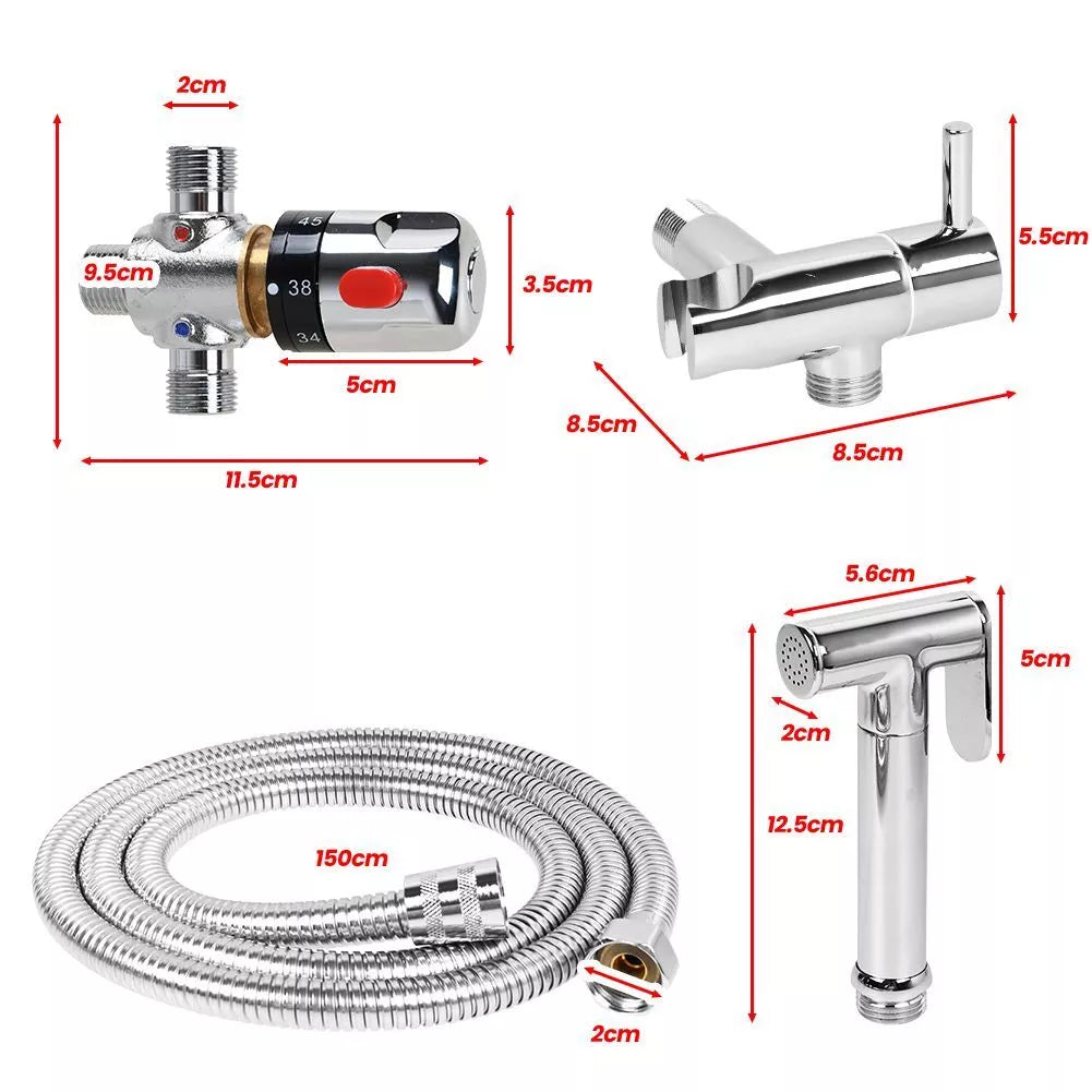 Thermostatic Mixer Valve Toilet Shower Head Bidet Spray Muslim Shower Shattaf UK — on a clean white background