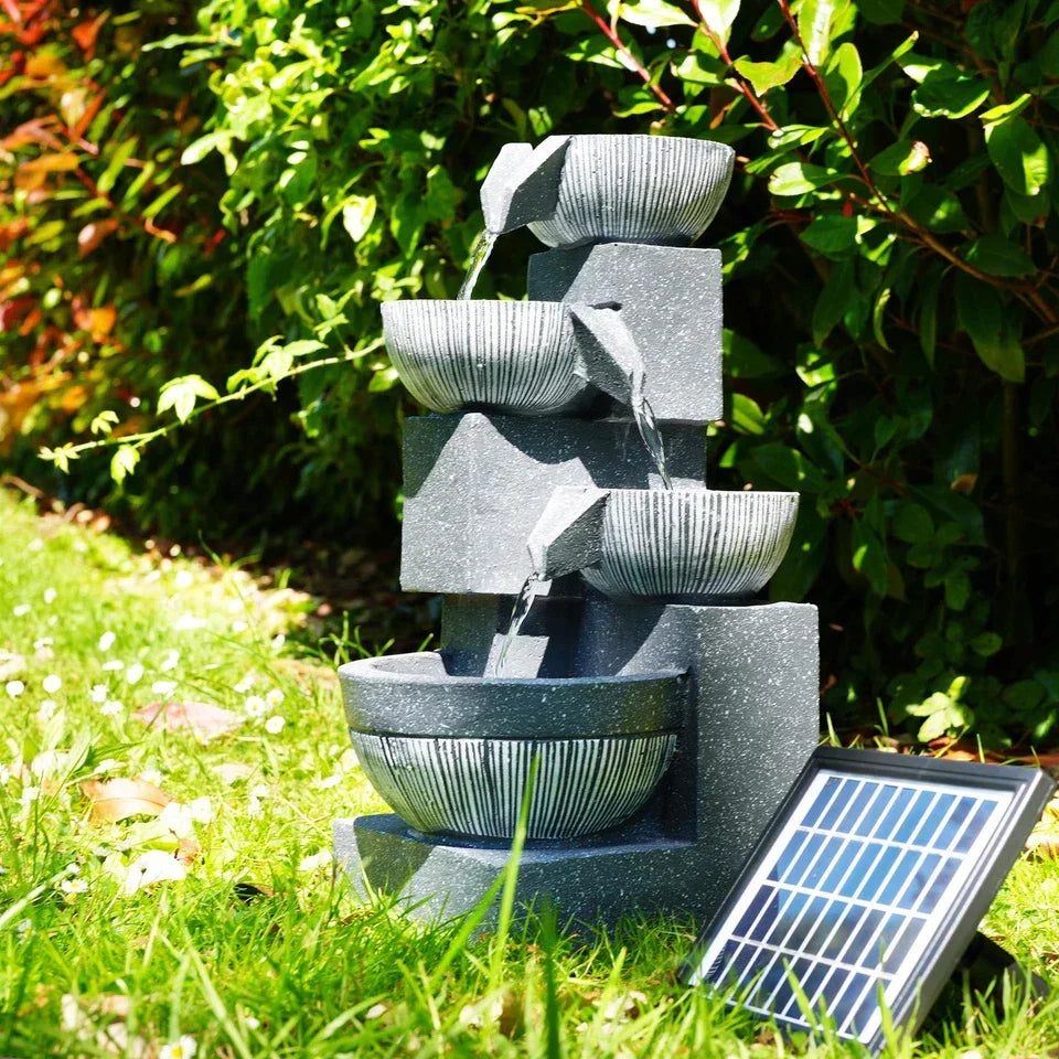 Solar Garden Water Feature Fountain Deco- ration 4 Tier Bowl LED Outdoor Indoor — alternate product view 3