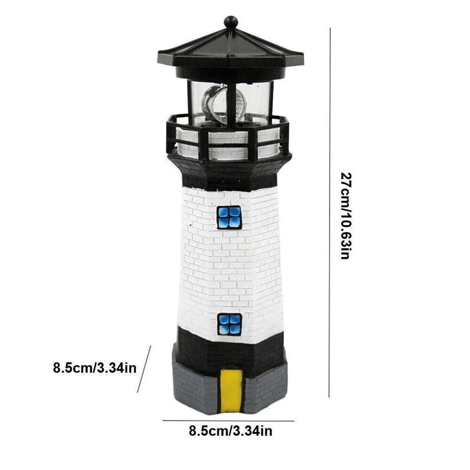 Solar Powered Lighthouse Rotating Led Garden Light House Decoration Ornament UK — on a clean white background