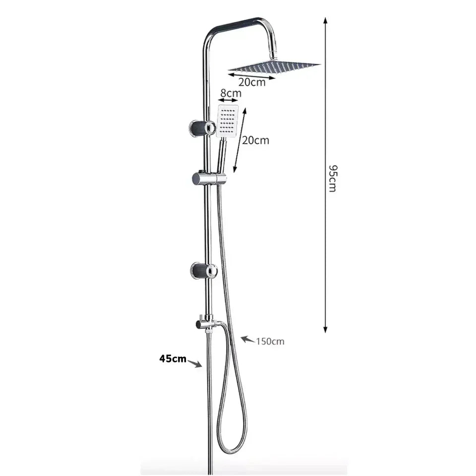Shower Kit Twin Head 2 Mixer Shower Heads Rail Hose Riser Square Bathroom Set — alternate product view 5