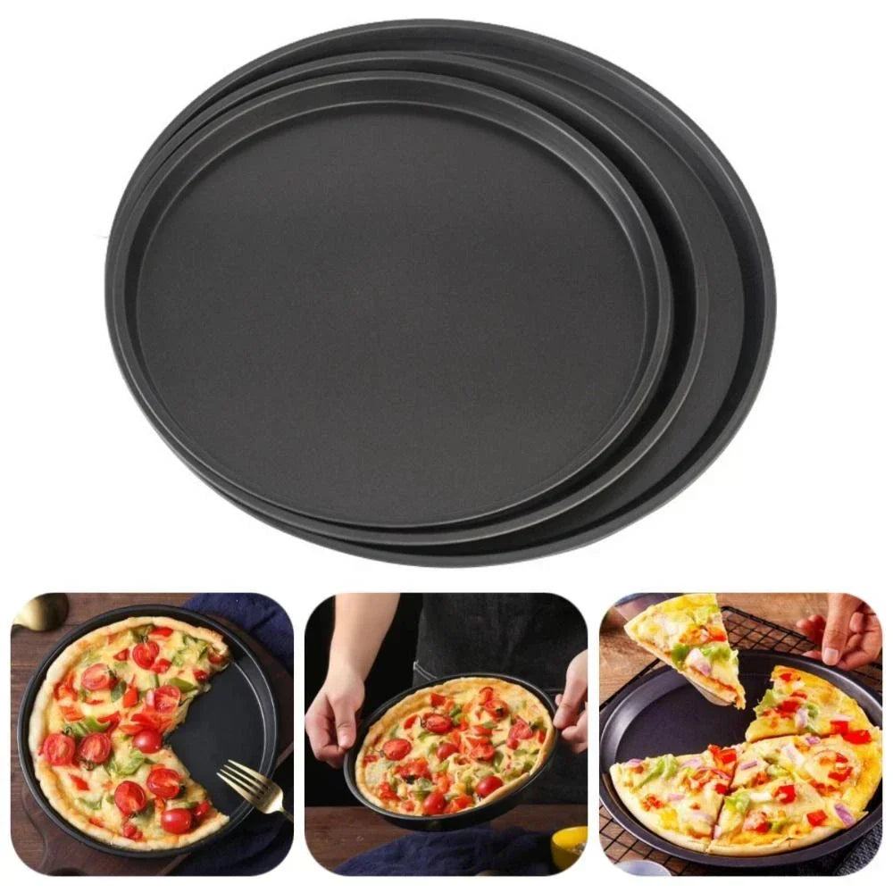 3Pcs Non-Stick Pizza Pan Carbon Steel Pizza Oven Tray Shallow Round Pizza Plate — alternate product view 5
