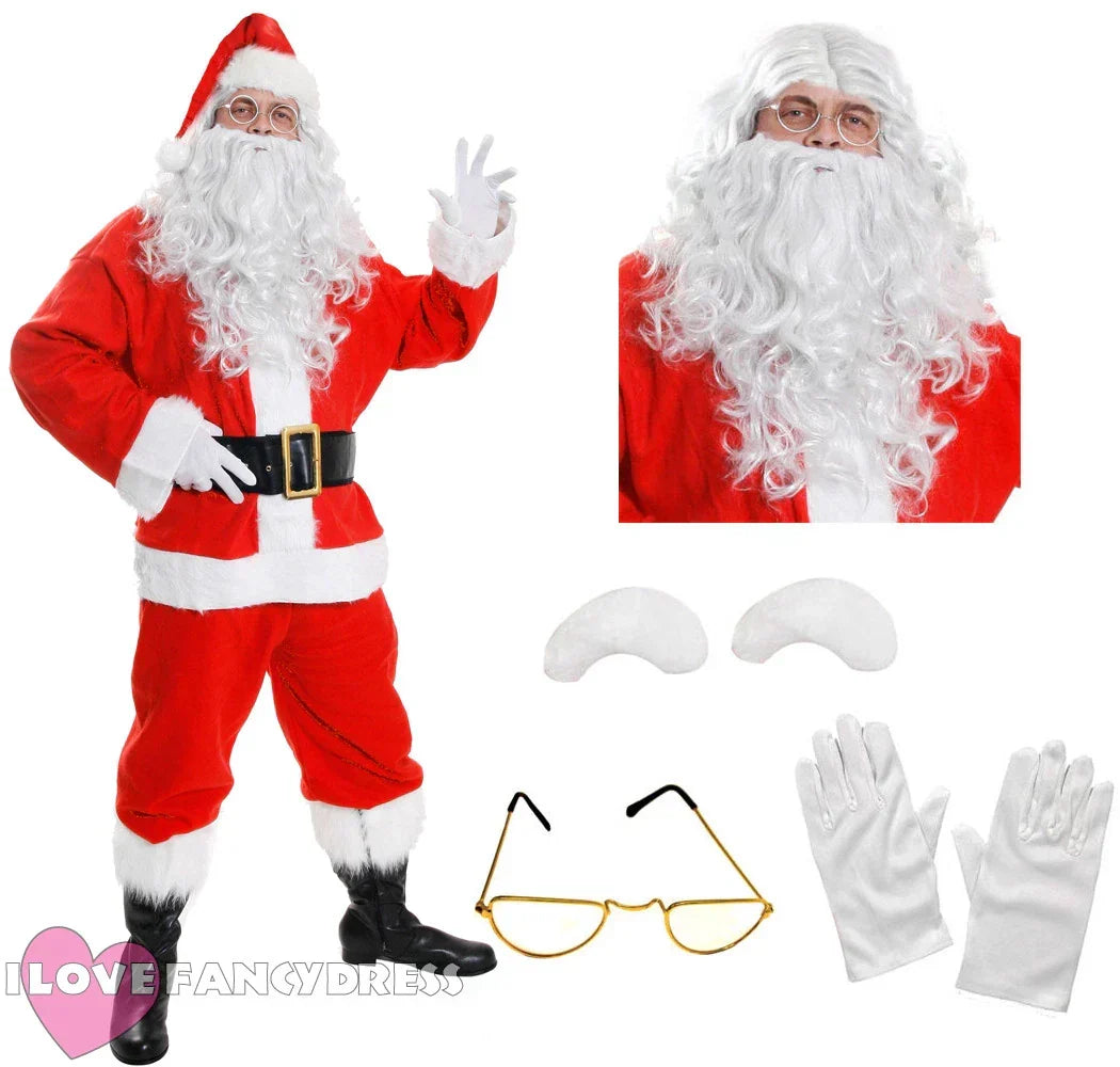 Deluxe Santa Suit Costume Plush Father Christmas Xmas Fancy Dress Mens S-5XL — alternate product view 2