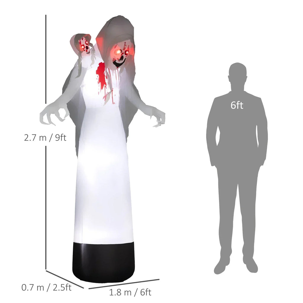 8.9FT Tall Halloween Inflatable Three-Head Witch Ghost, Blow Up Decoration — on a clean white background