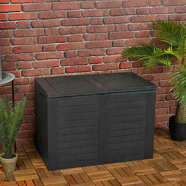 Garden Storage Box Deck Chest 190L Wood Structure Lockable Patio Balcony Grey — main product view
