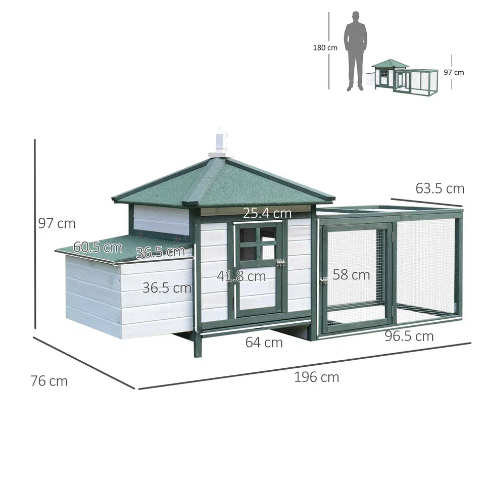 Wood Chicken Coop Pet Poultry Hen House Back yard with Nesting Box Ramp Run — on a clean white background