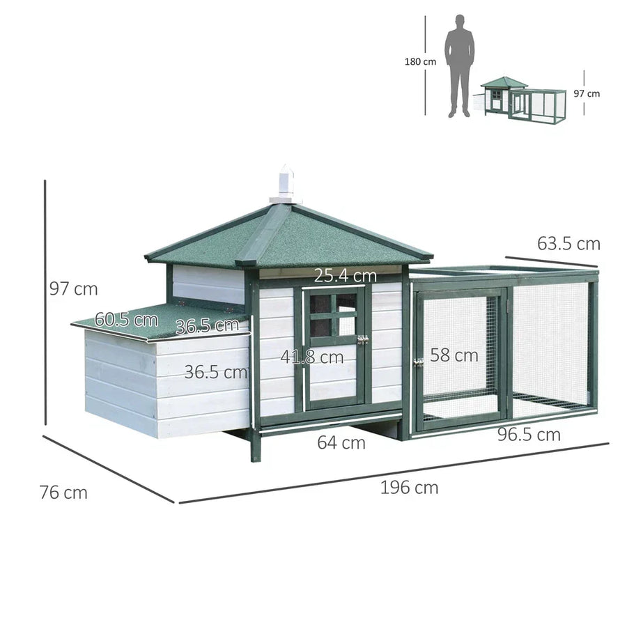 Wood Chicken Coop Pet Poultry Hen House Back yard with Nesting Box Ramp Run — on a clean white background