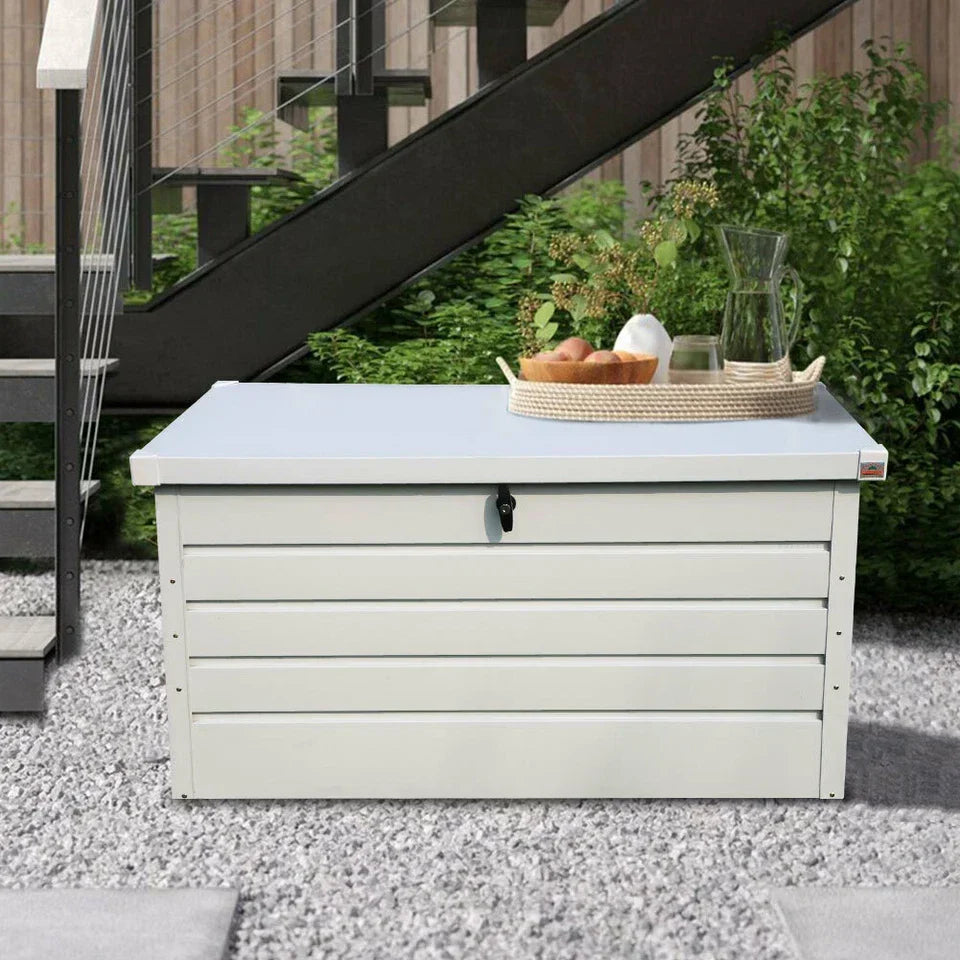 400L Outdoor Garden Storage Metal Steel Chest Cushion Box Case Shed Sit-On Lid — alternate product view 2
