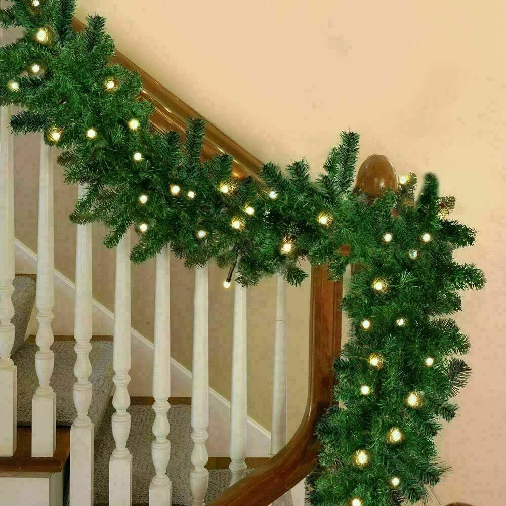 9ft Bushy Pine XMAS Christmas Garland with Lights for Stairs Outdoor Decorations — alternate product view 7