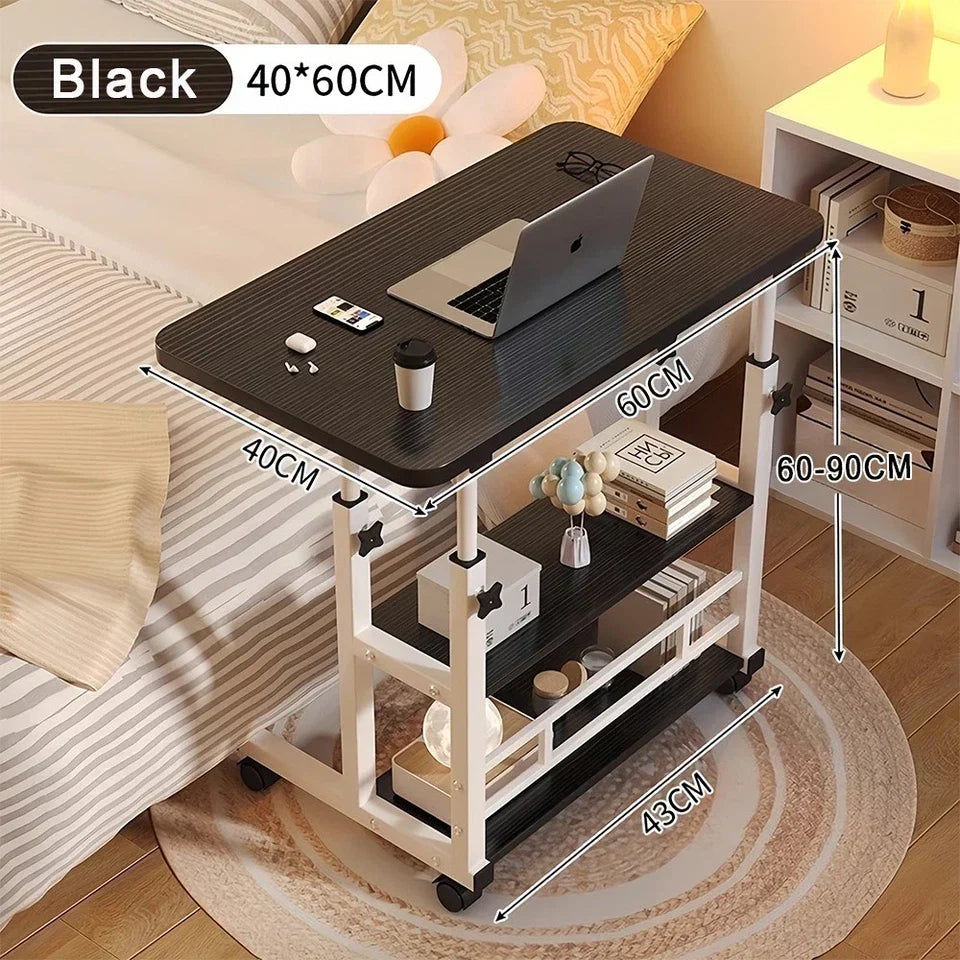 Adjustable Height Small PC Computer Desk Mobile Overbed Table Laptop Stand Shelf — Black — product view