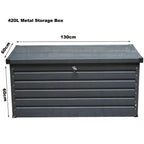 Dark Grey 420L Metal Storage Box Garden Outdoor Shed Utility Cushion Chest Truck — on a clean white background