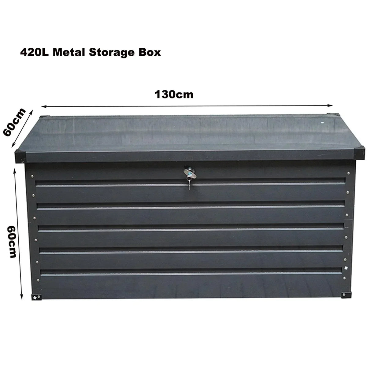 Dark Grey 420L Metal Storage Box Garden Outdoor Shed Utility Cushion Chest Truck — on a clean white background
